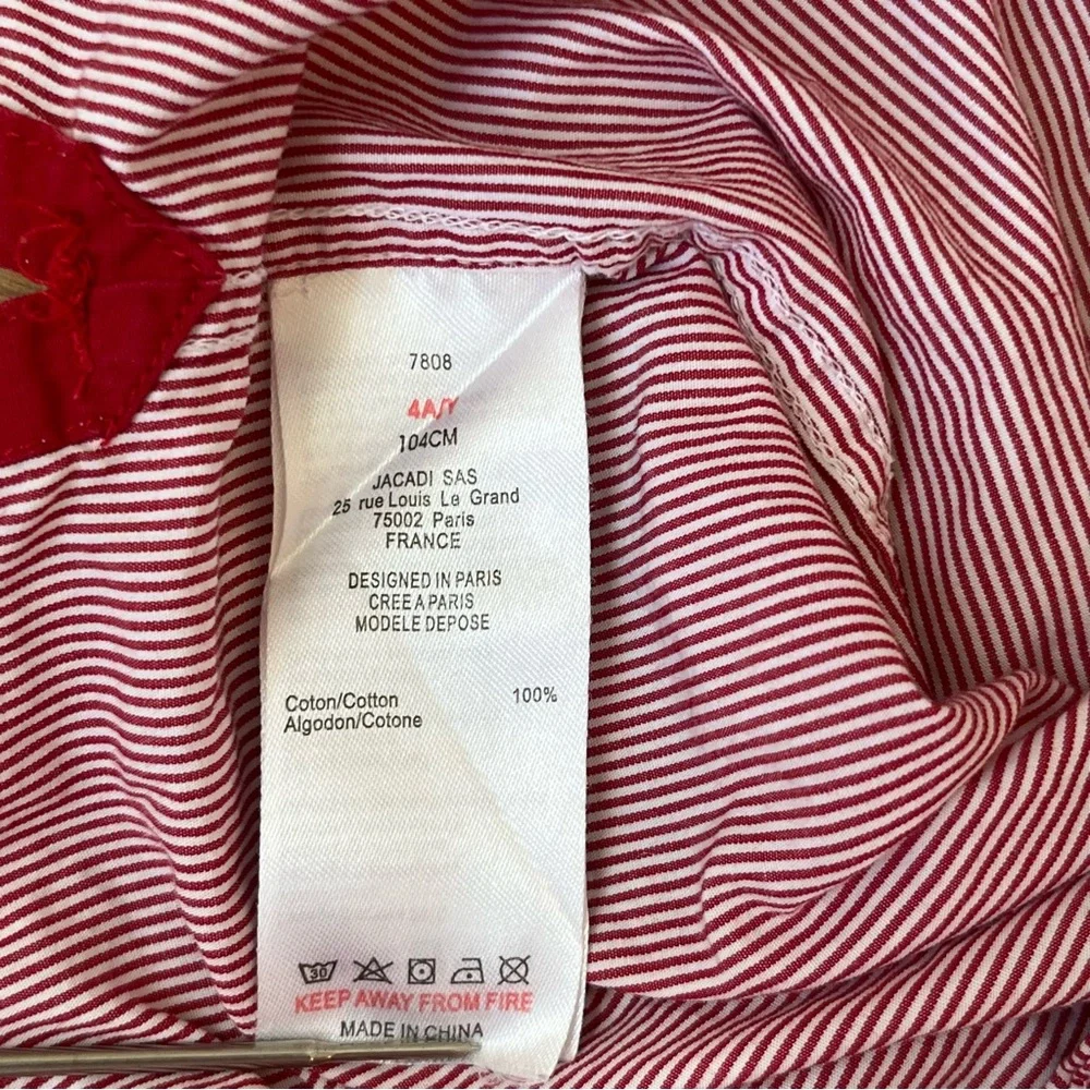 Jacadi Boys Red And White Striped Button Down Collared Shirt Size 4T/4 Years